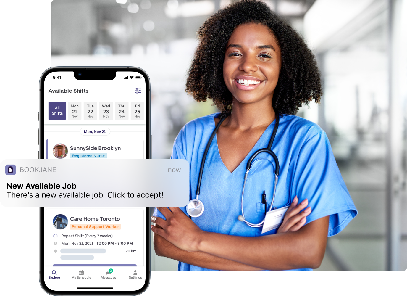 Healthcare Worker with the BookJane app